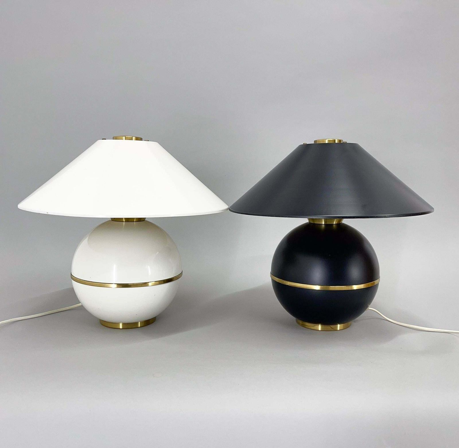 photo for sale Pair Of Mid Century Brass & Metal Table Lamps By Napako, Czechoslovakia
