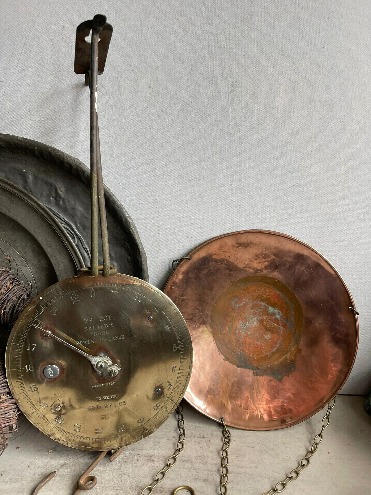 Antique Salter Trade Spring Balance 80t, Shop Scales, Country Kitchen Decor photo furniture