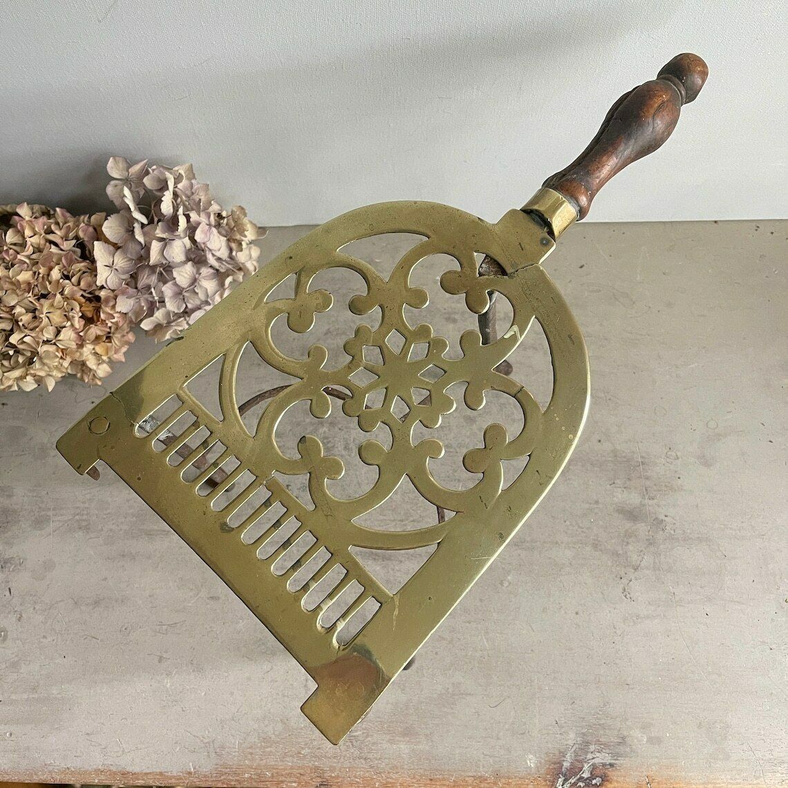 Antique English Brass And Iron Fireside Trivet   Decorative Plant Stand   19th Century   Farm House Kitchen photo for sale