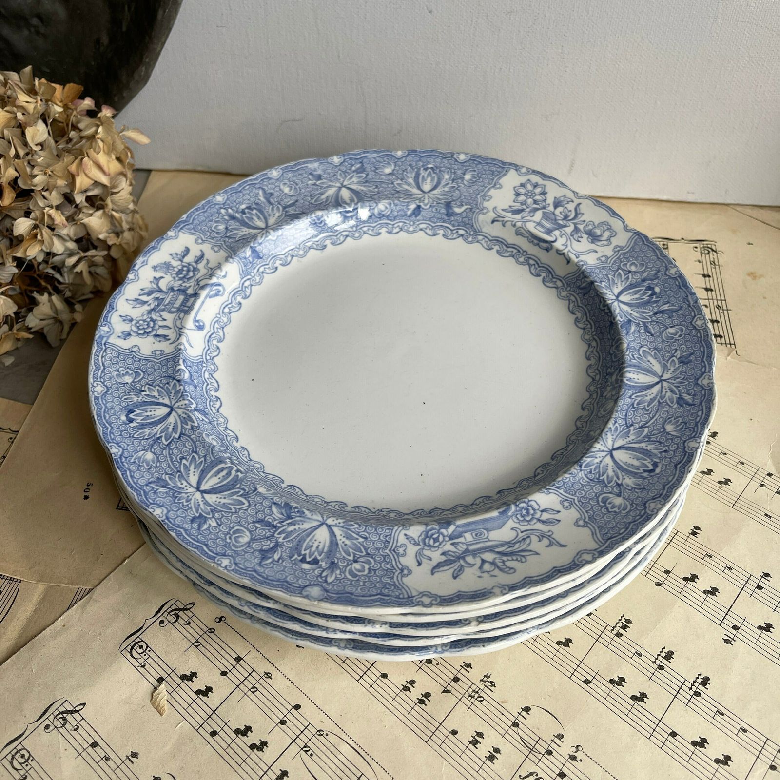 Antique English Blue And White Set Of 5 Luncheon Plates. Copeland And Garrett. New Japan Stone.Shabby Chic photo furniture
