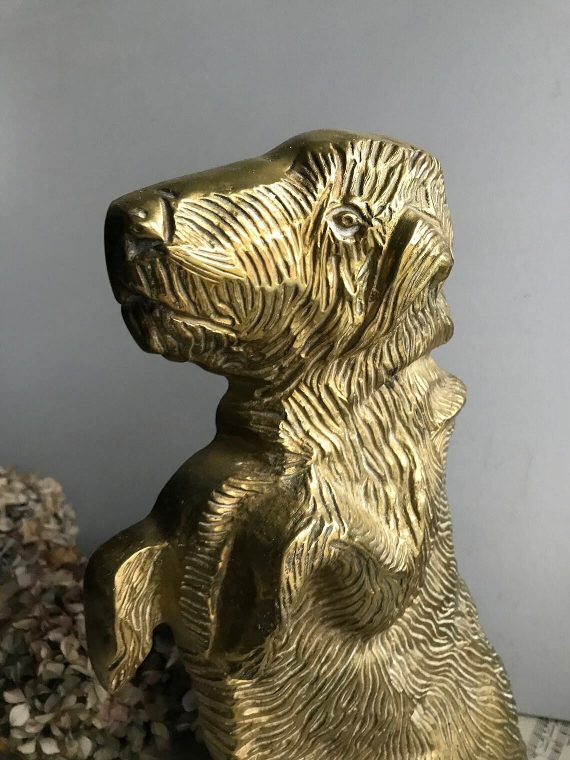 Vintage Brass Dog Doorstop   Companion Stand   Mid Century   Home Decor   Boho photo 99.0