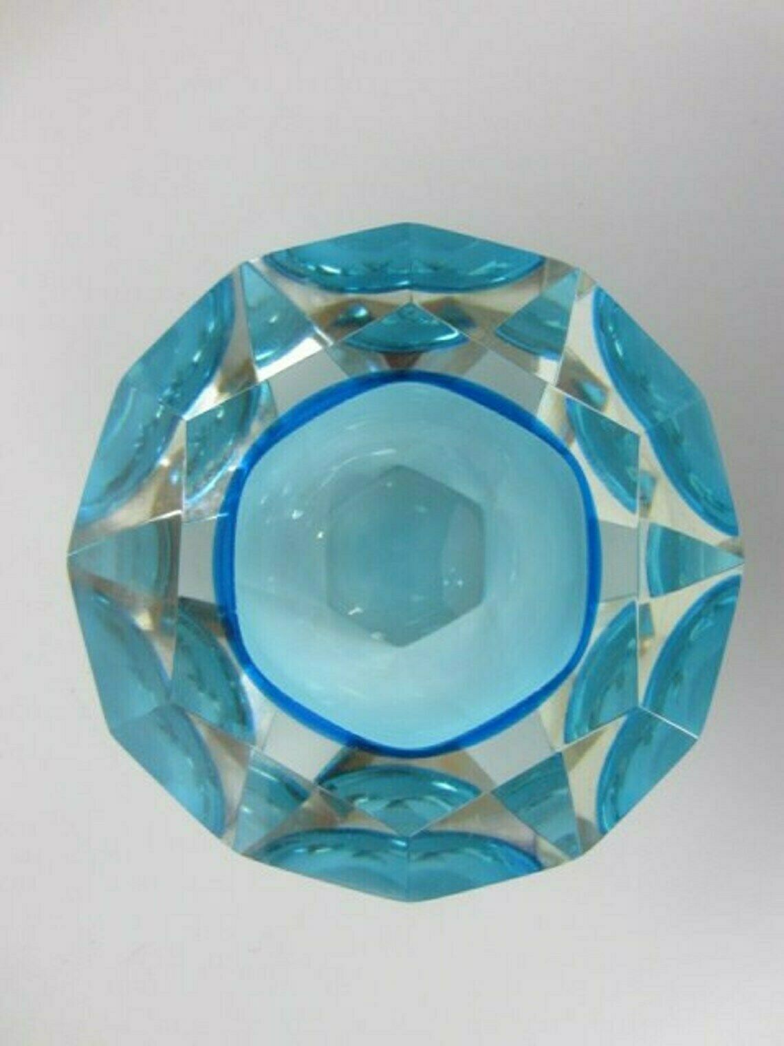 Murano Xxl Light Blue Faceted Sommerso Art Glass Bowl Poli Seguso Era photo vinterior