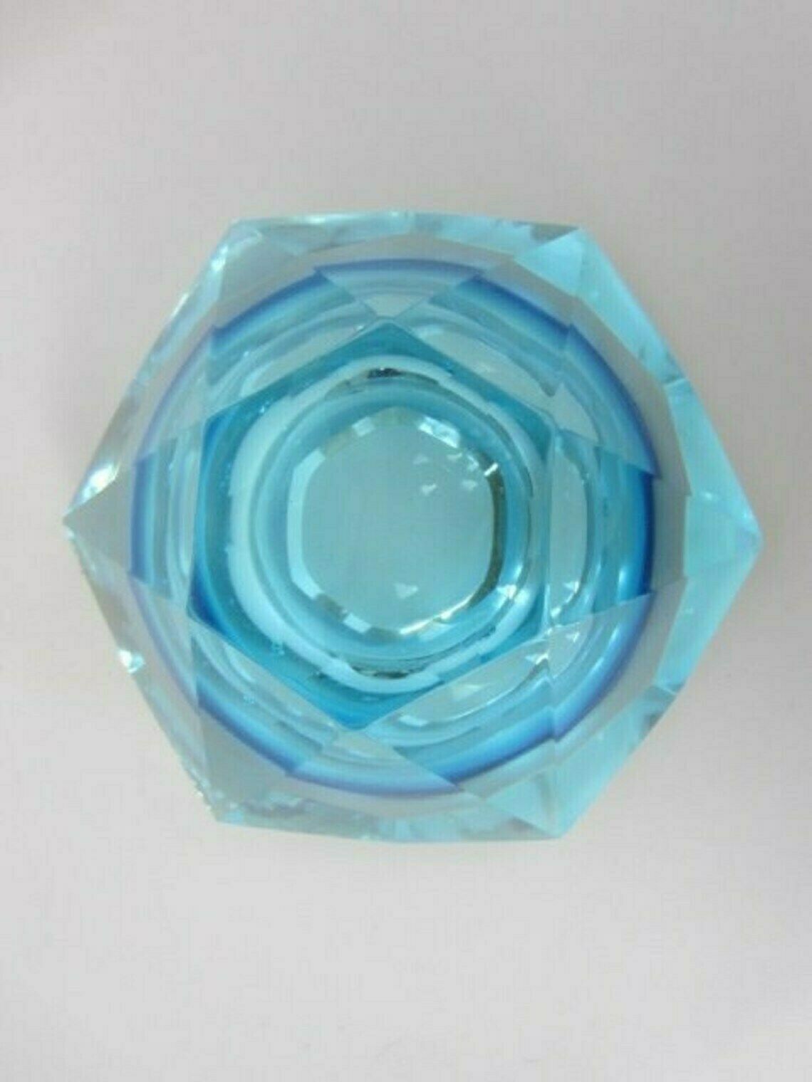 Murano Xxl Light Blue Faceted Sommerso Art Glass Bowl Poli Seguso Era photo buy
