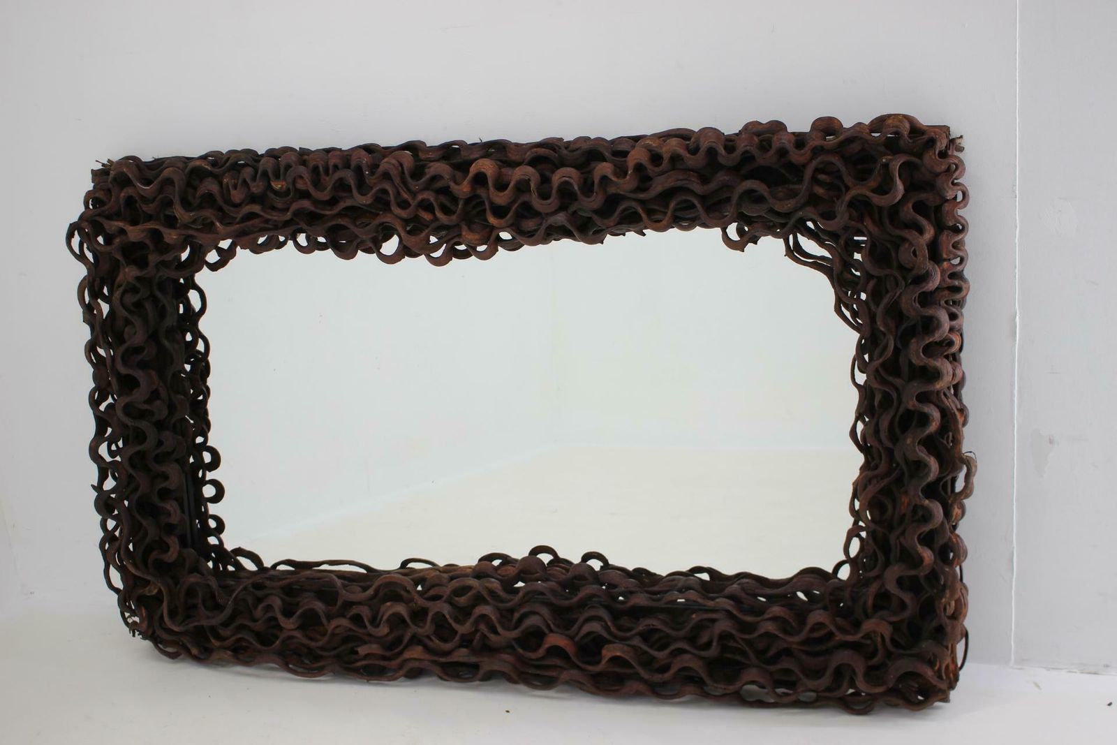 Large Mid Century Tropical Wood Wall Or Floor Mirror photo for sale