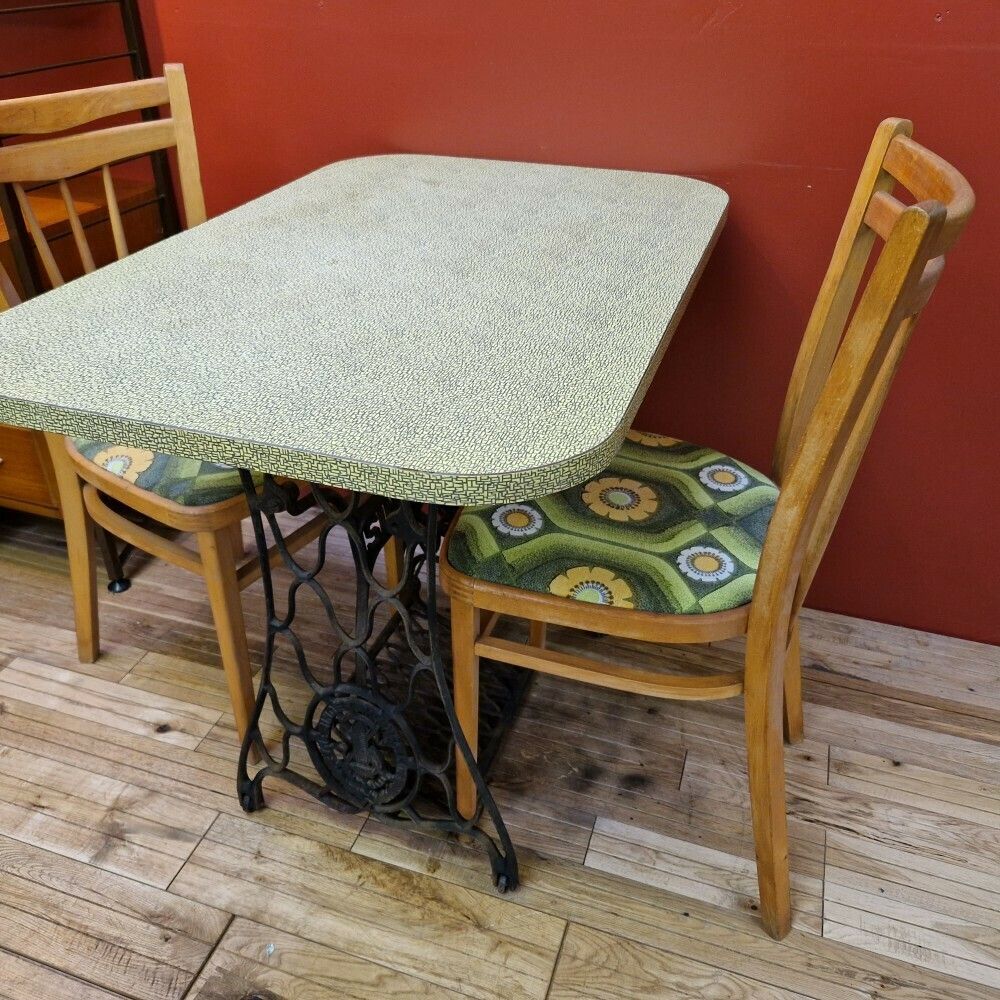 photo furniture Yellow 1960's Table With Sewing Machine Base