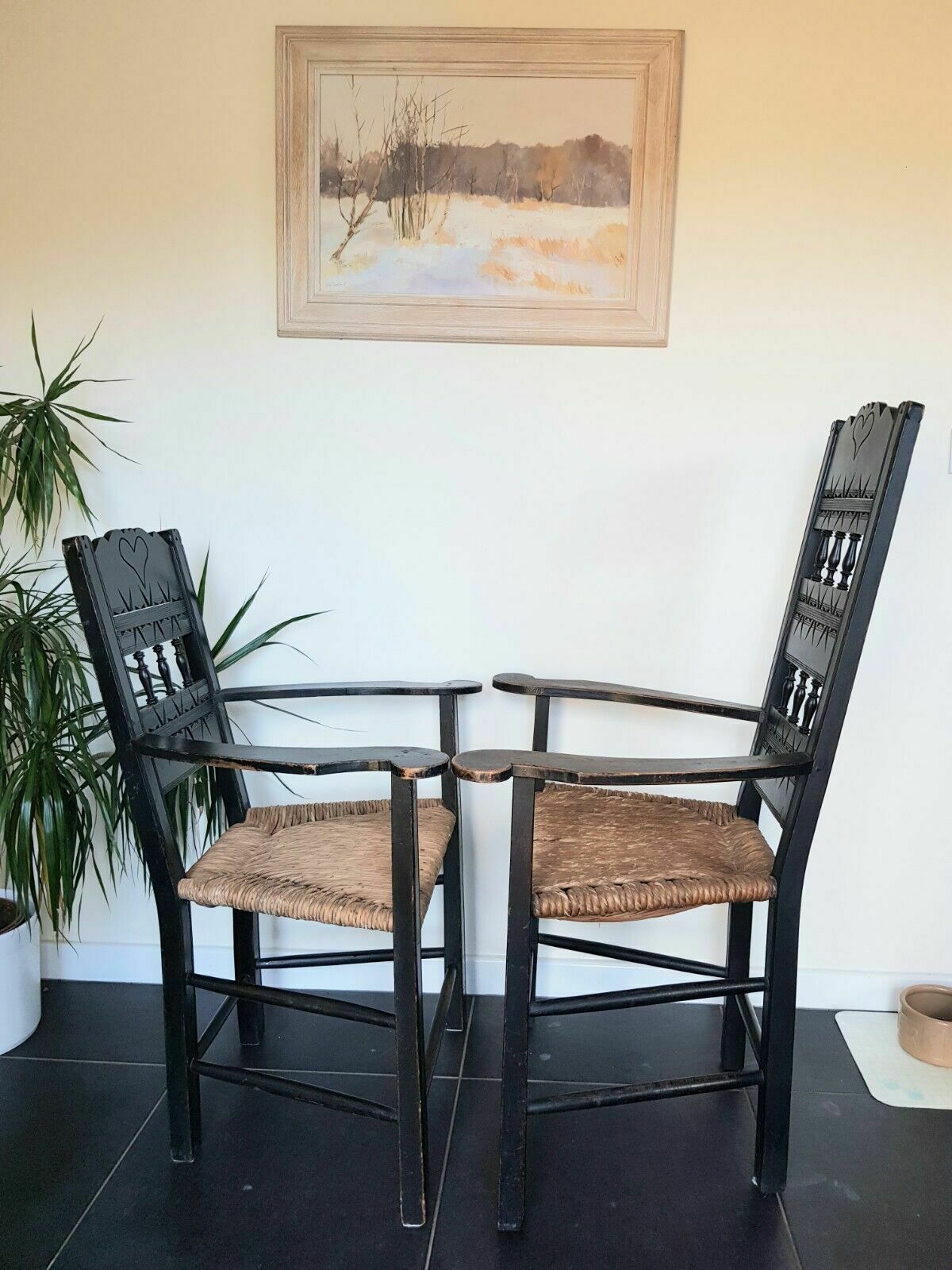 A Superb Pair Of Arts Crafts Ebonised Armchairs photo Furniture