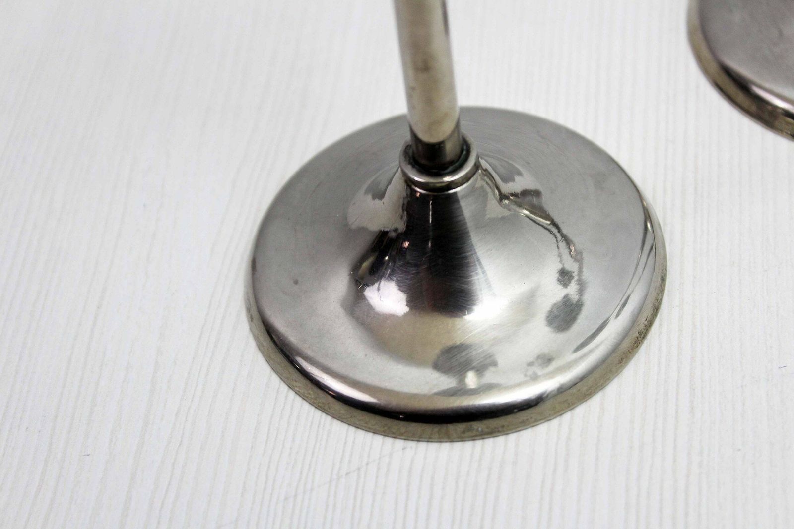 Trio Of Silver Metal Candlesticks From The 1950s photo for sale