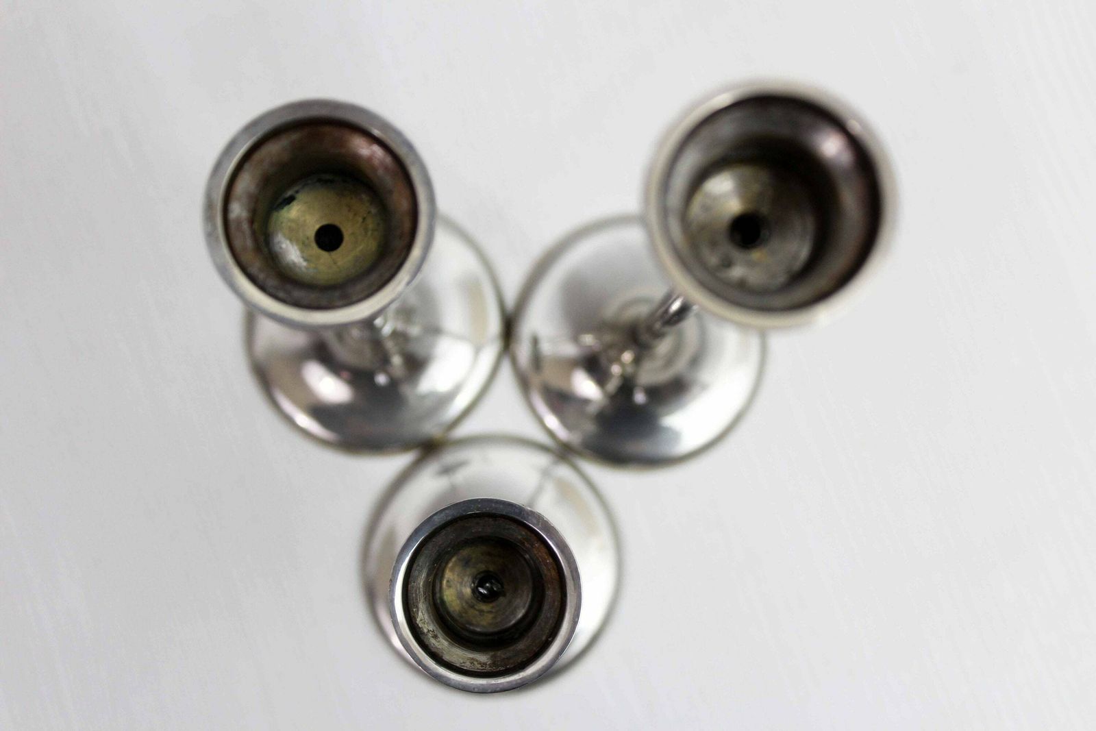 photo for sale Trio Of Silver Metal Candlesticks From The 1950s