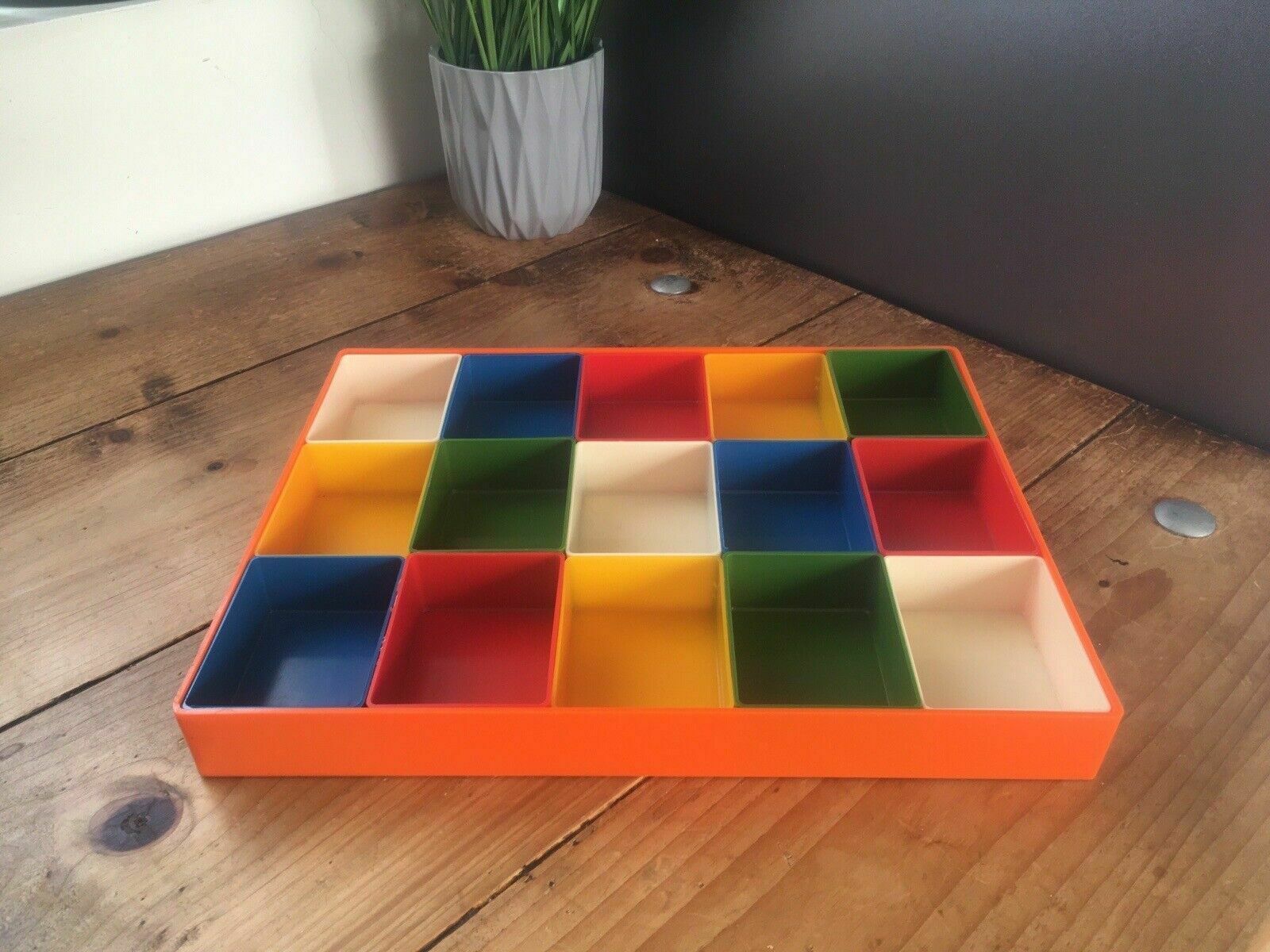 Mid Century Modern Multicoloured Organiser Storage Tray Box Screws Crafts Sewing photo vintage