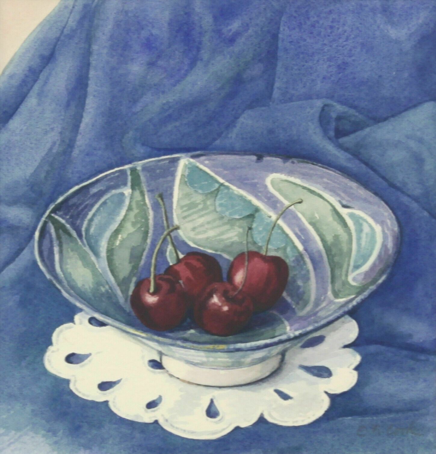 Watercolour By Edith F Cook. Still Life Bowl Of Cherries photo furniture
