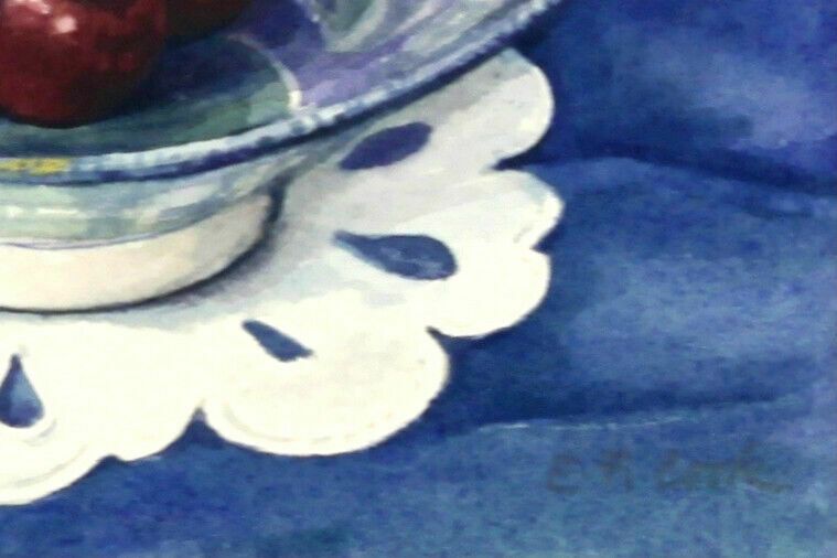 Watercolour By Edith F Cook. Still Life Bowl Of Cherries photo for sale
