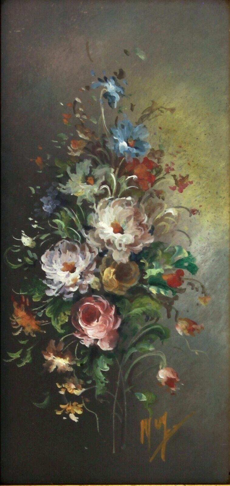 Oil Painting Of Chrysanthemums And Asters In The Manner Of Rachel Ruysch. photo furniture