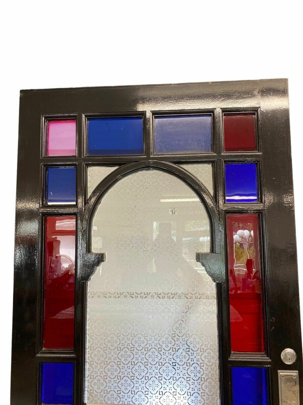 Large Edwardian Front Door Period Etched Glass Old Reclaimed Antique Hardwood photo furniture