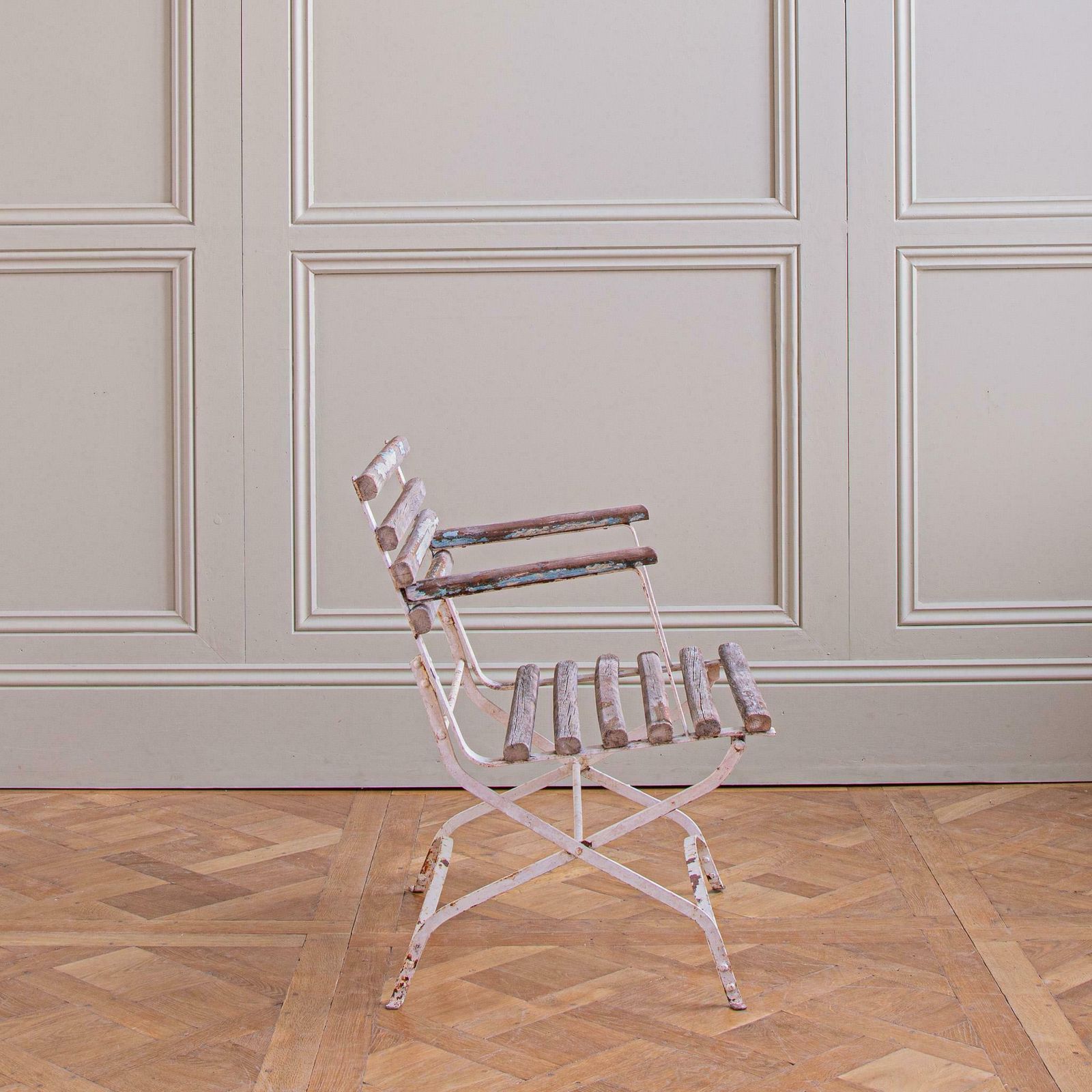 Set Of 4 French Wood Slatted Garden Armchairs With Metal Frame photo 1960.0