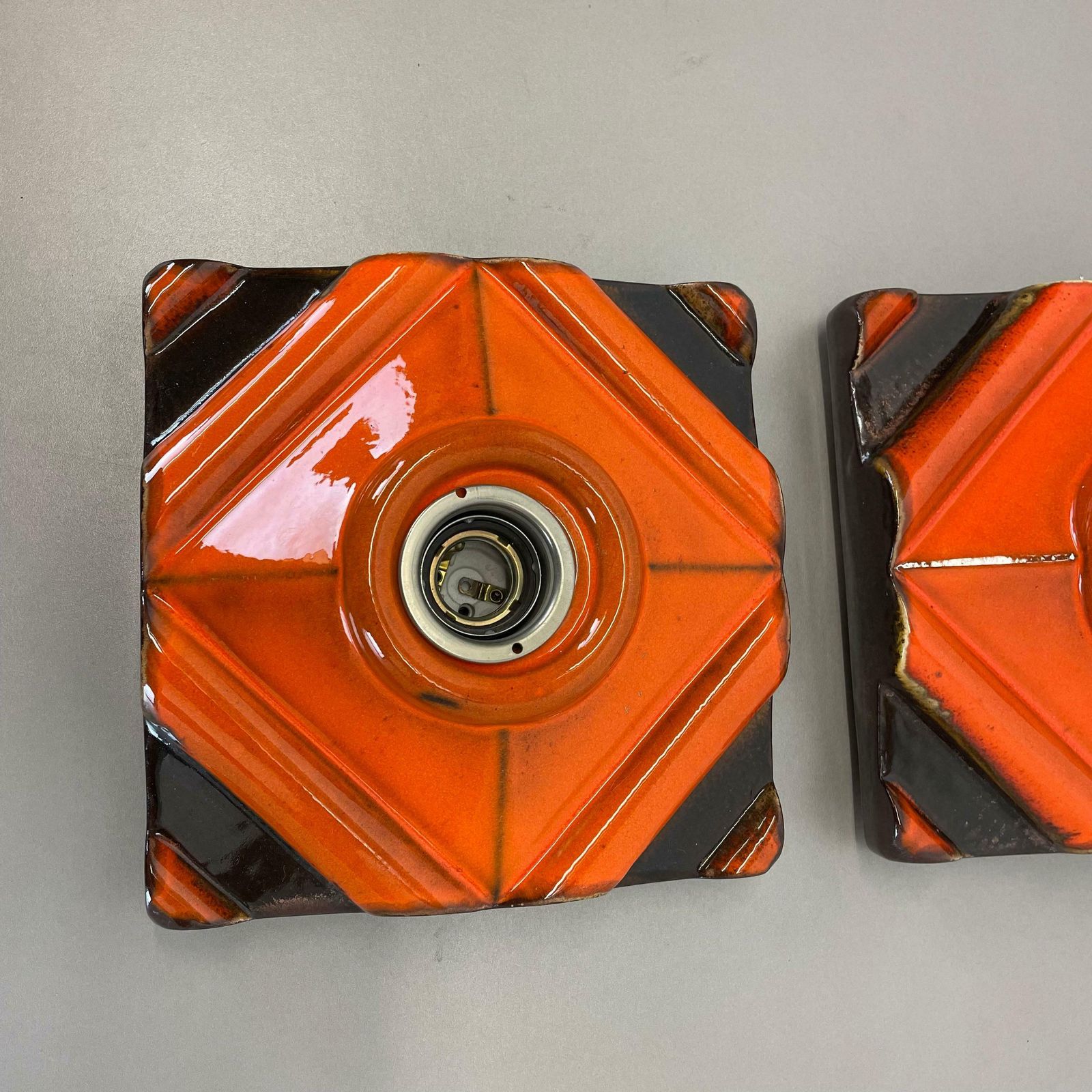 622.0 Set Of Two Brown Orange Ceramic Fat Lava Wall Lights Pan Ceramics, Germany 1970 photo