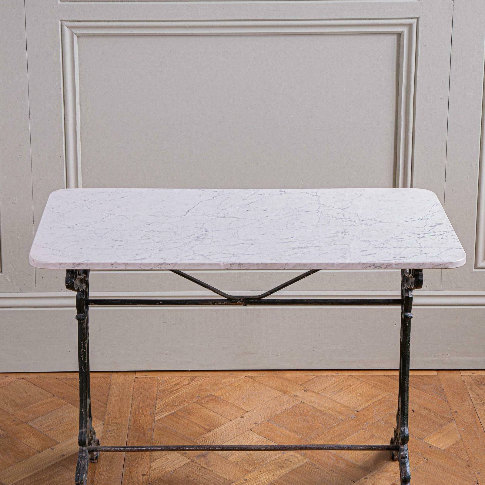 Antique Art Nouveau Period French Bistro Cafe / Garden Table With Marble Top photo vinterior