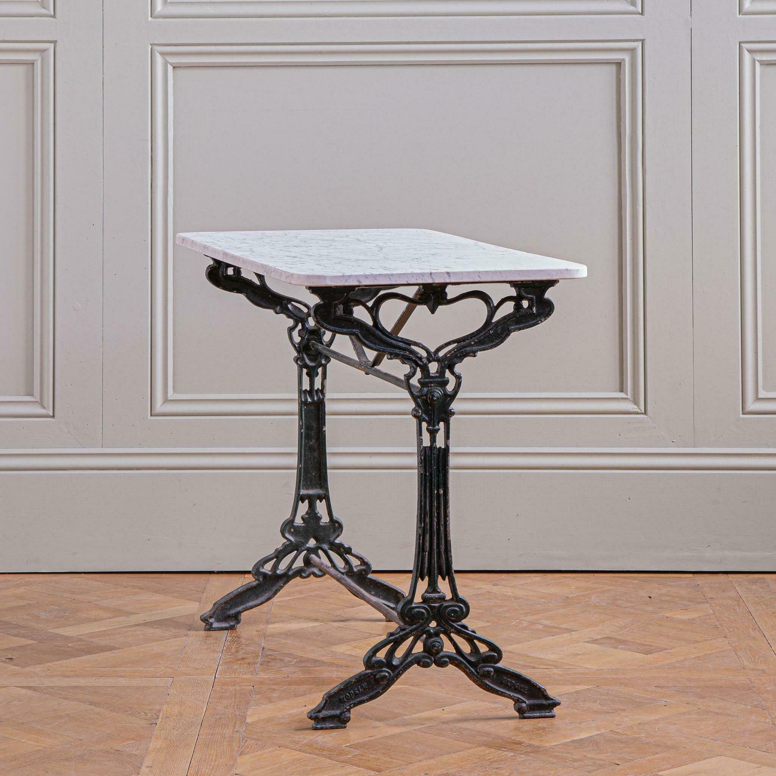 Antique Art Nouveau Period French Bistro Cafe / Garden Table With Marble Top photo vintage