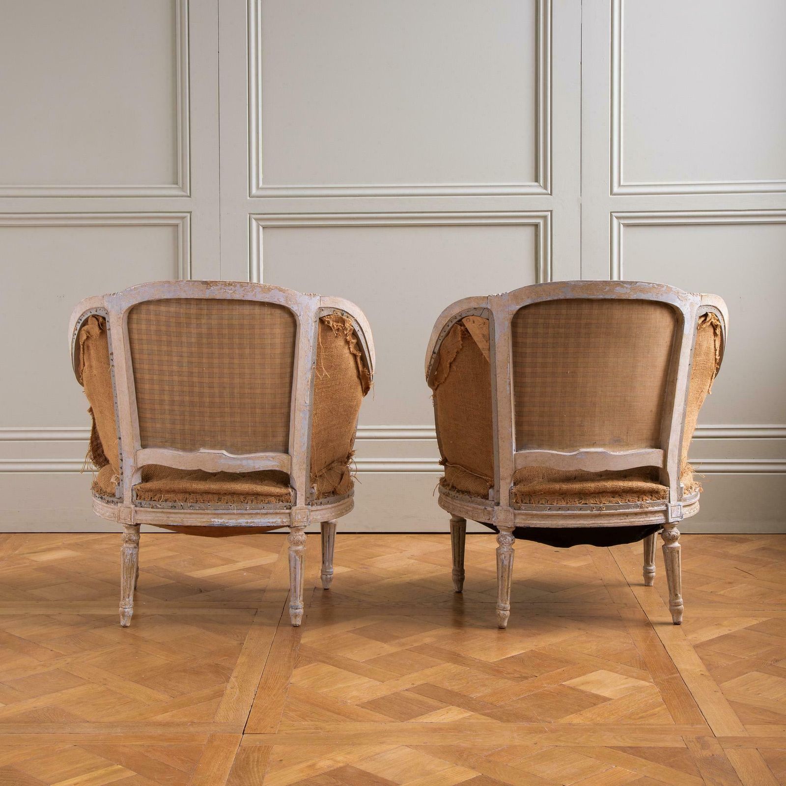 19th Century French Pair Of Corbeille Bergere Armchairs photo vintage