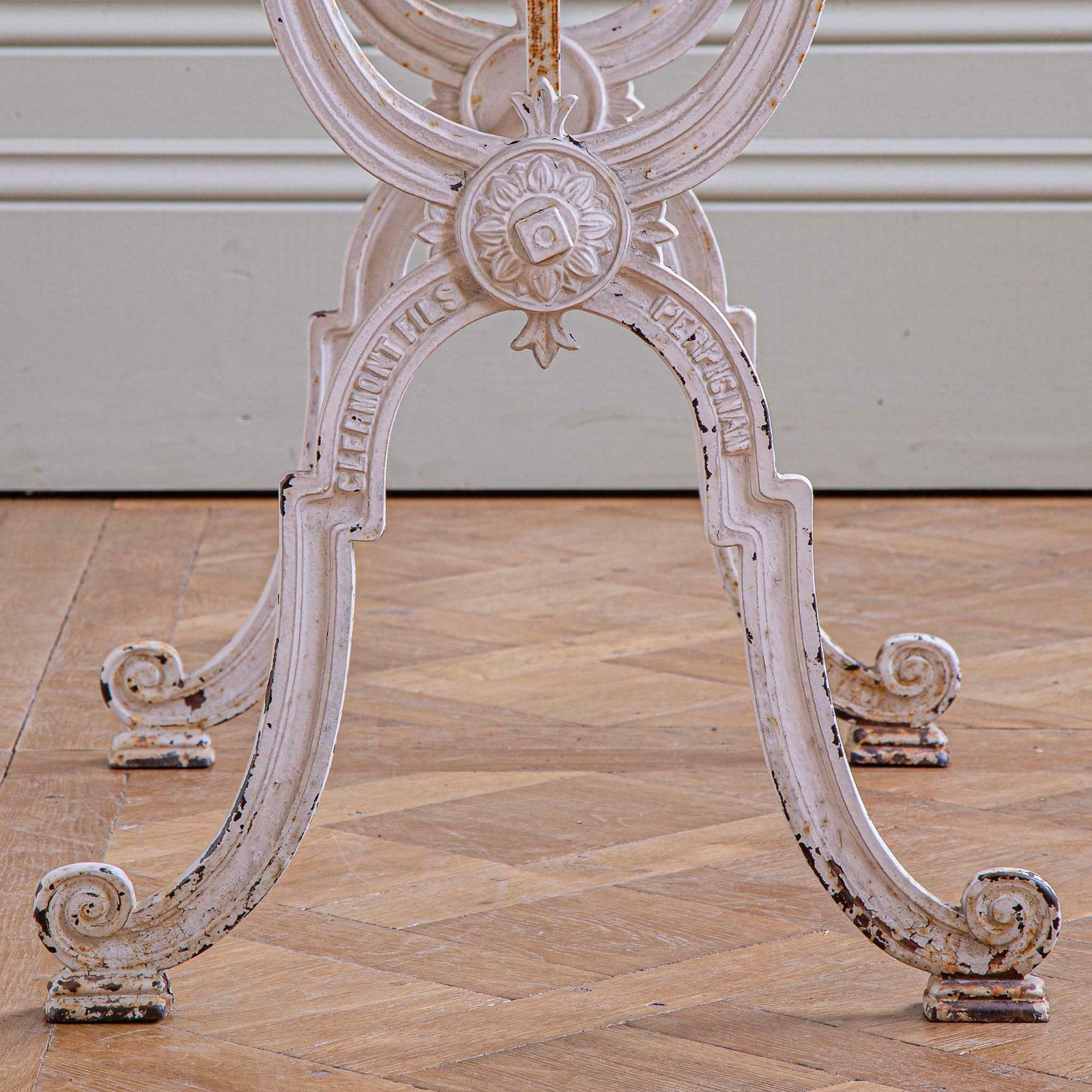 French Antique Iron & Marble Bistro / Garden Table In White By Clermont Fils photo Garden Furniture