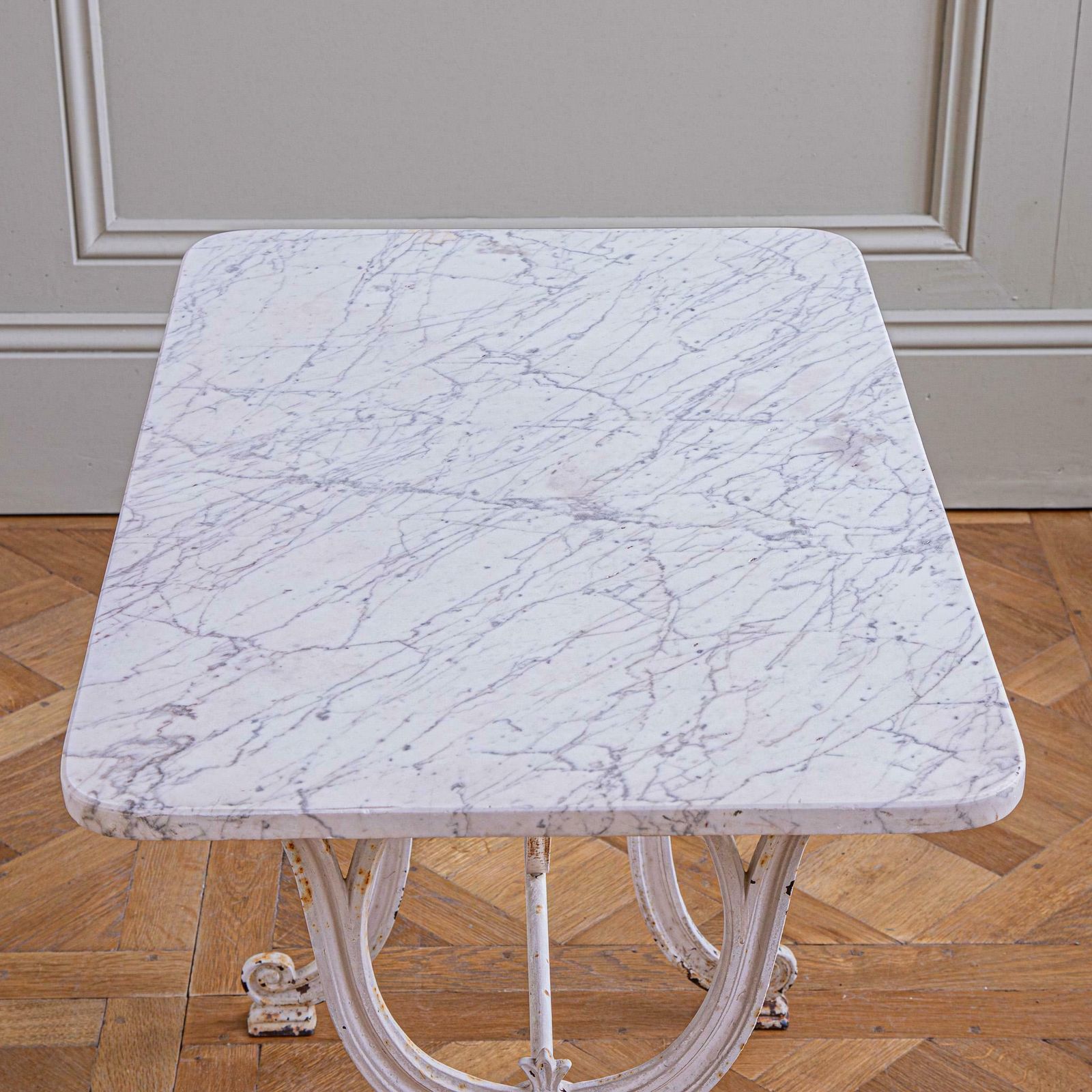 French Antique Iron & Marble Bistro / Garden Table In White By Clermont Fils photo vinterior