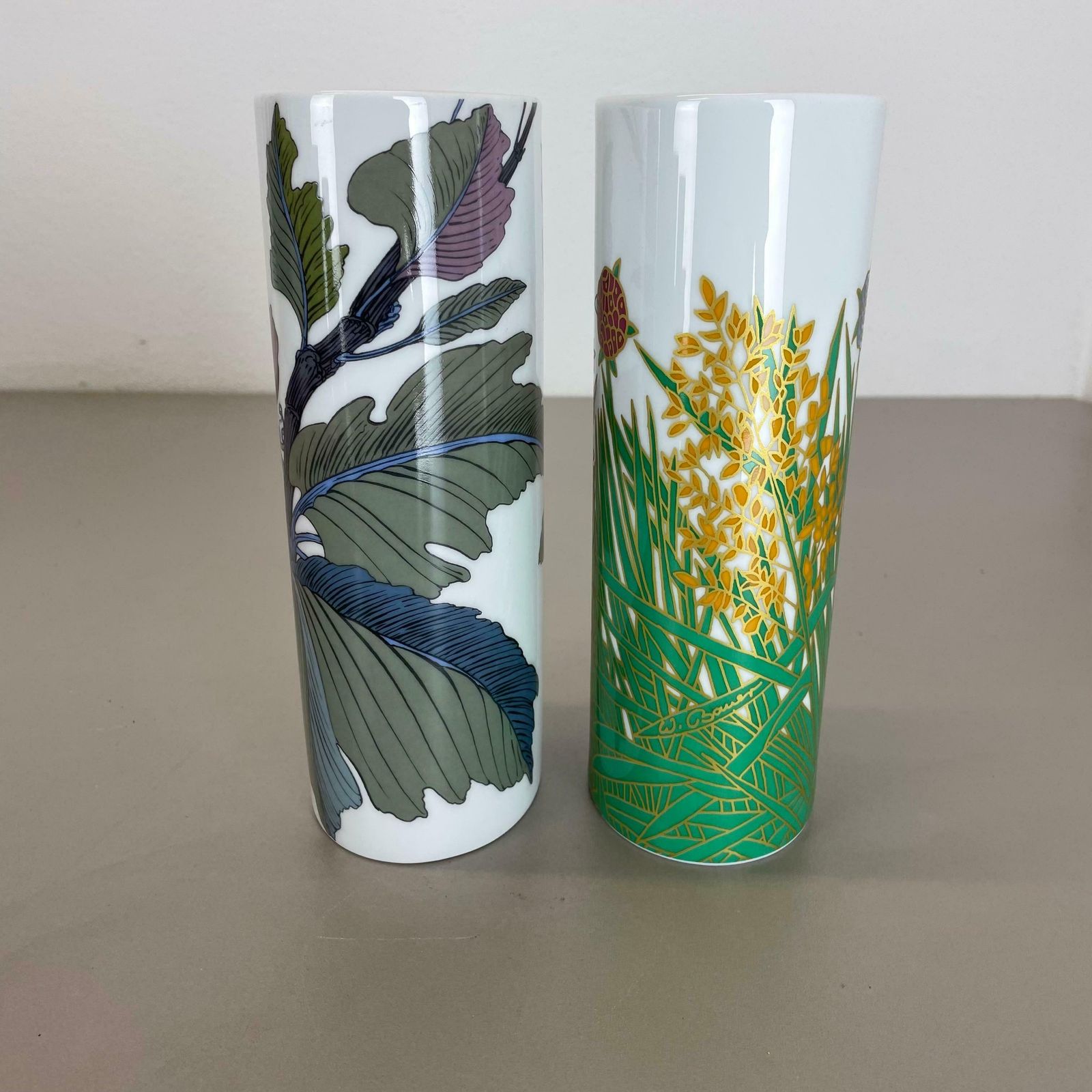 Home Decor Set Of 2 Floral Vases By W. Bauer And A. Le Foll For Rosenthal, Germany, 1980s photo