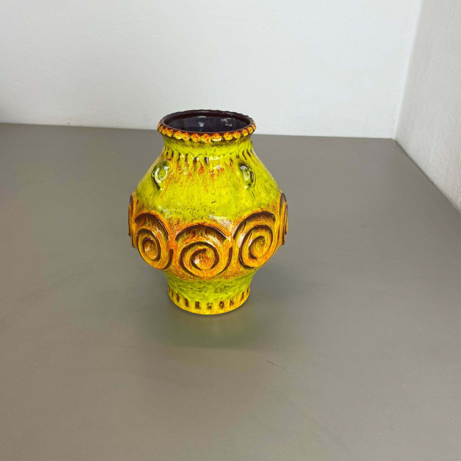 Colorful Fat Lava Pottery "Yellow And Orange" Vase Jasba Ceramics, Germany, 1970 photo vinterior