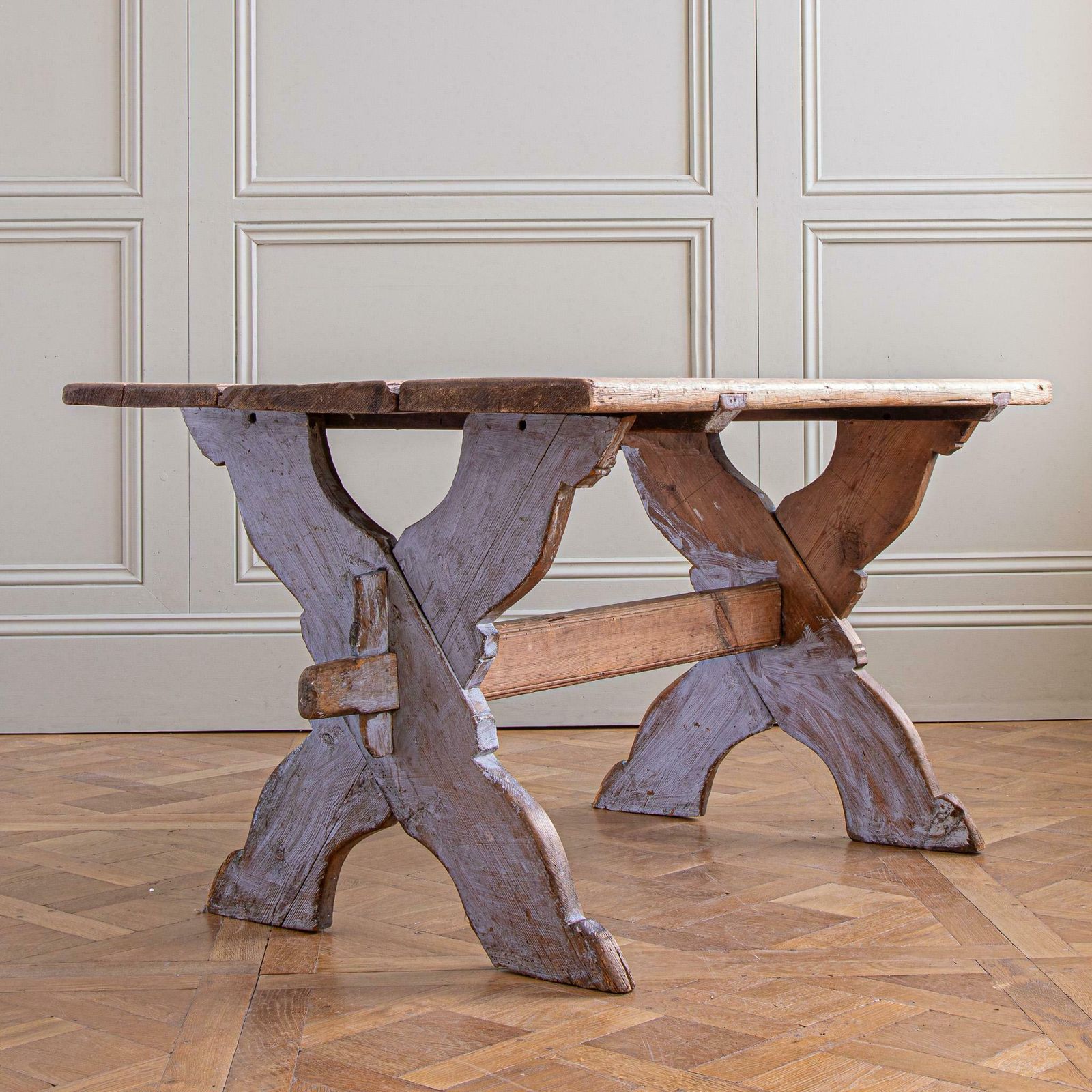 Antique Rustic Swedish Farm House Table With Chalk Blue Patina Circa 1860 photo for sale