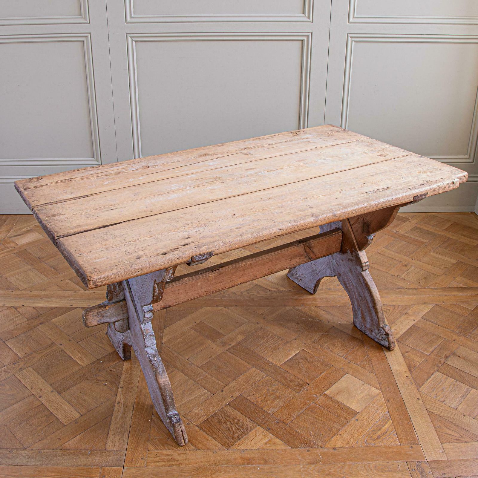 4780.0 Antique Rustic Swedish Farm House Table With Chalk Blue Patina Circa 1860 photo