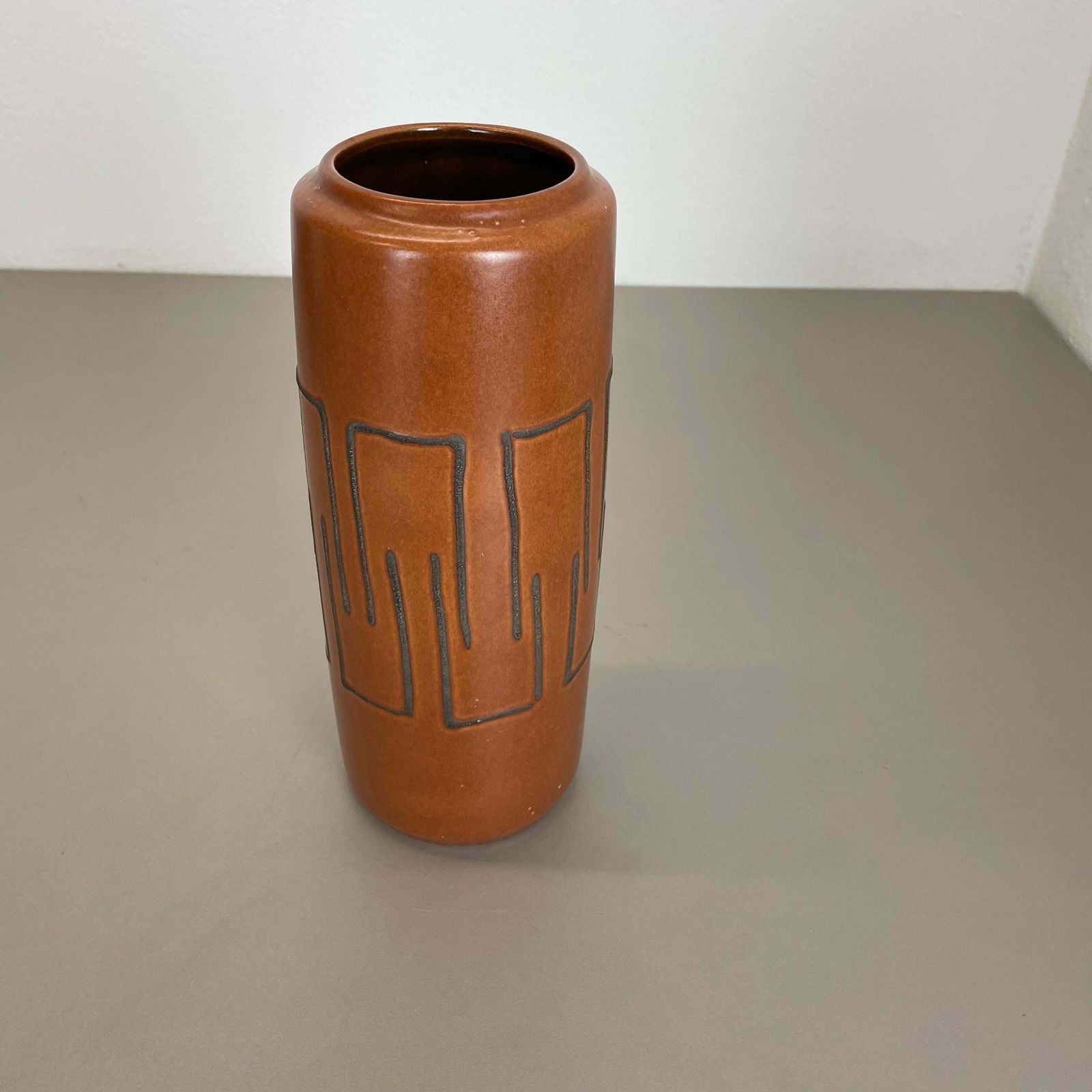 Extraordinary "Abstract Line" Tube Pottery Fat Lava Vase Scheurich Germany 1970 photo 400.0