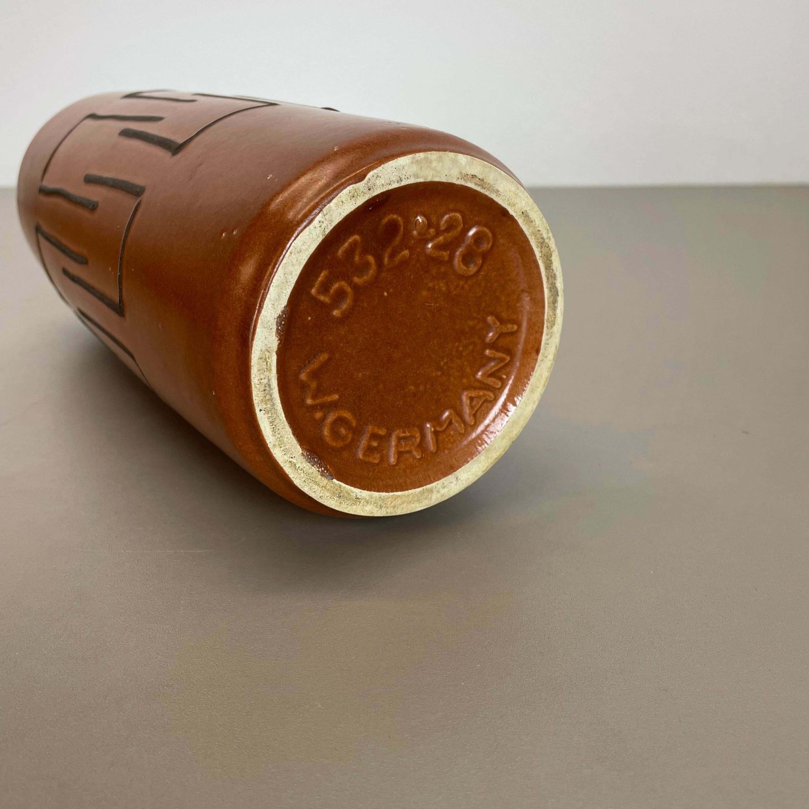 photo vinterior Extraordinary "Abstract Line" Tube Pottery Fat Lava Vase Scheurich Germany 1970
