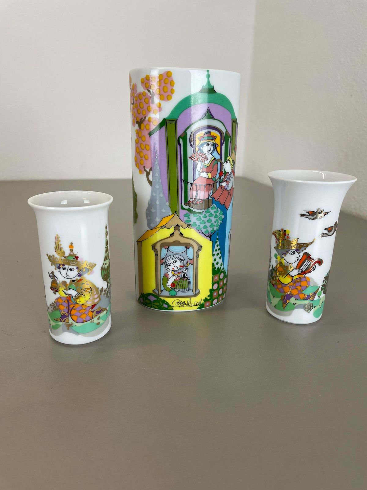 Set Of 3 Porcelain Vase By Björn Wiinblad For Rosenthal Studio Line Germany 1970 photo Home Decor