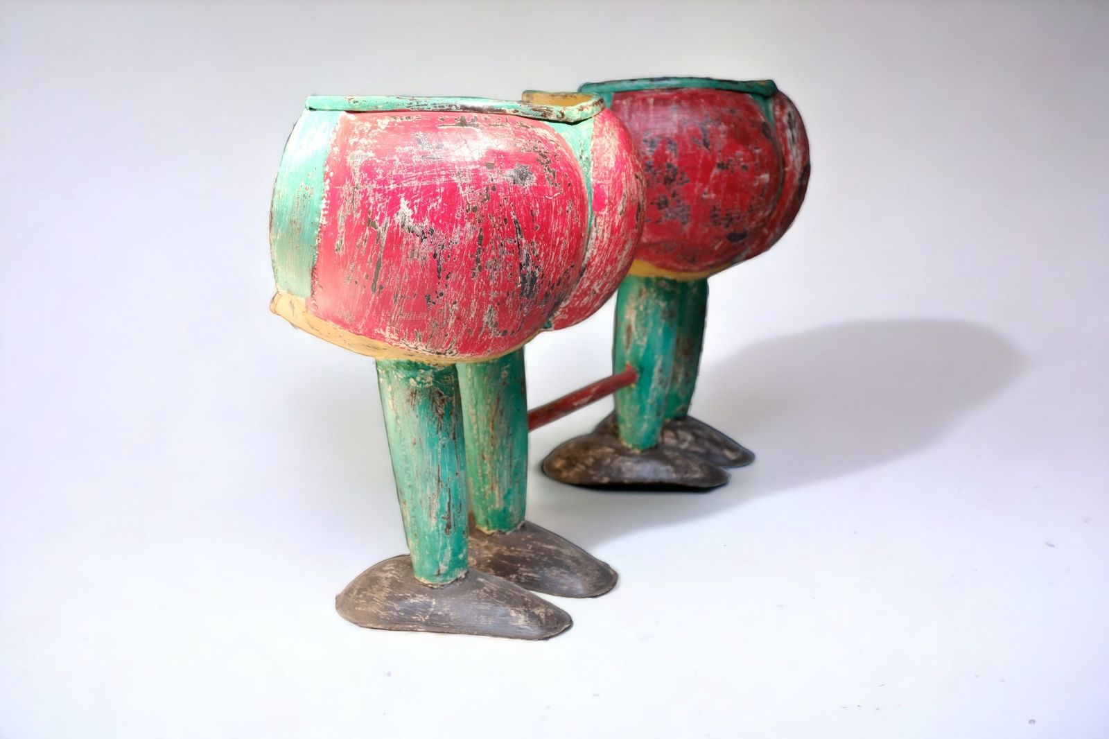 Vintage 1950s Indian Funfair Seats (Set Of 2) – Hand Carved Wooden Benches From Gujarat | Folk Art Sculptures Featured In Bollywood Film ‘3 Idiots’ photo Furniture