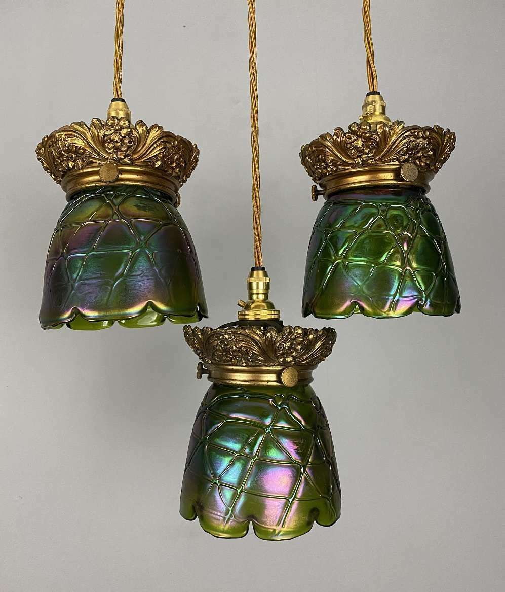 Art Nouveau Loetz Glass Iridescent Pendant Light