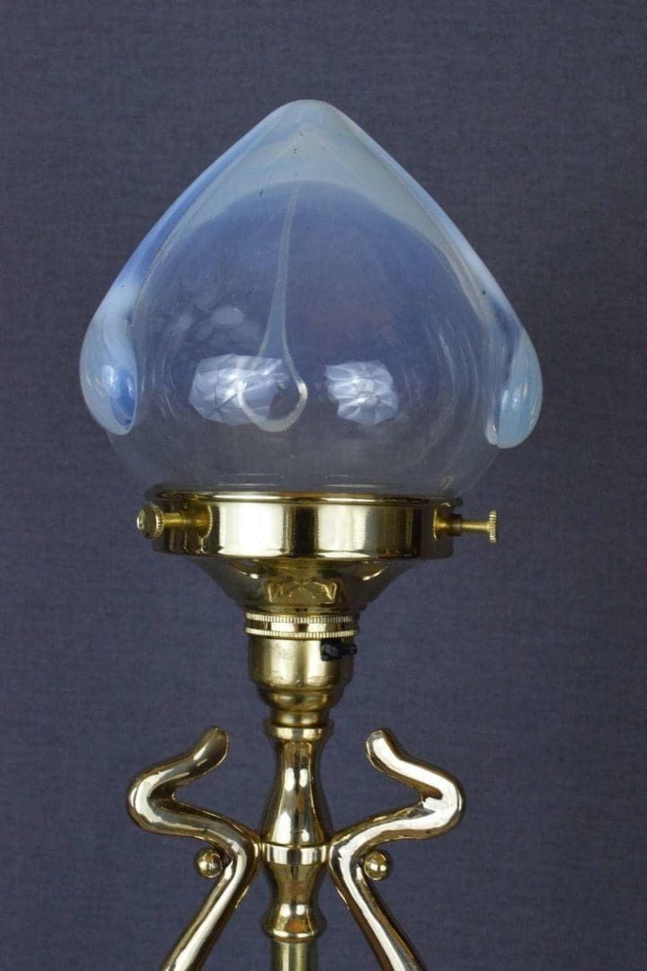 Art Nouveau Style Brass Table Lamp With Hand Blown Vaseline Glass Shade photo furniture