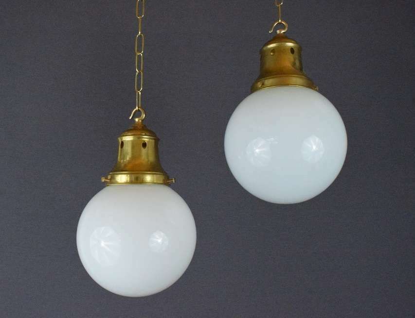 Kate’ Medium Sized Opaline Globe Light With Brass Gallery