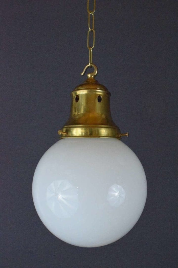 Kate’ Medium Sized Opaline Globe Light With Brass Gallery photo for sale