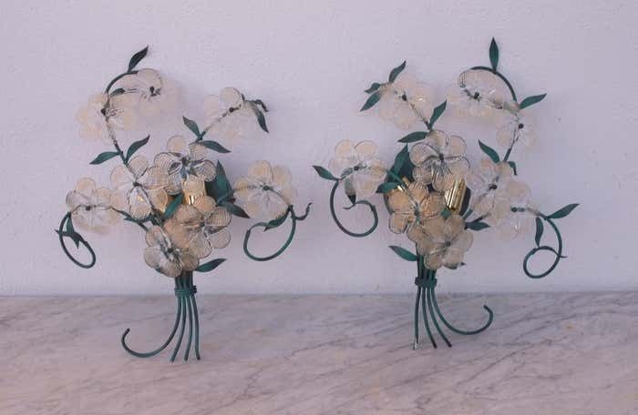 1636.0 Set Of 2 Murano Wall Light Flower By Seguso For Venini, Italy, 1960s photo