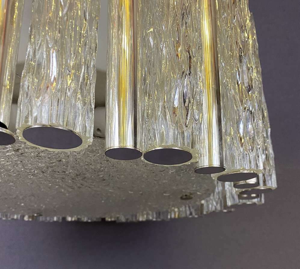 Vintage Large Mid Century Glass Tube Chandelier By Kaiser Leuchten photo for sale