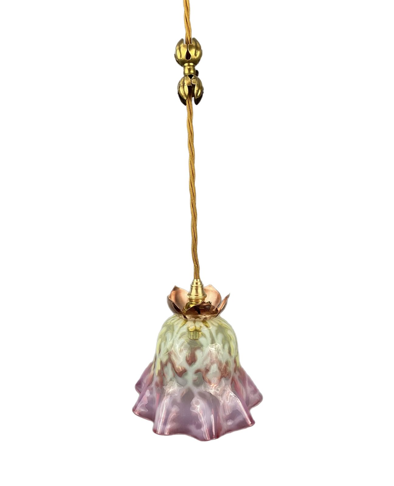 Art Nouveau Vaseline Glass Pendant Light With Cord Spacer