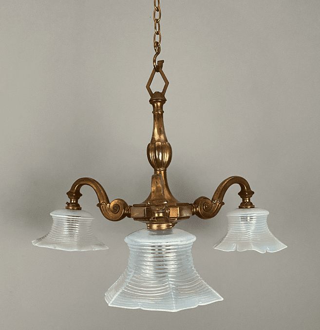 Copper Art Nouveau Three Arm Chandelier photo 350.0