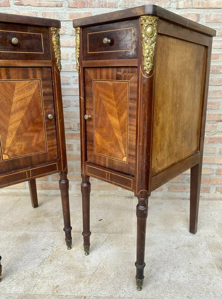 Antique French Louis XVI Walnut And Bronze Nightstands, 1920s, Set Of 2 photo vintage