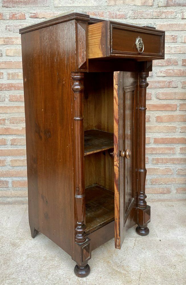 Antique Louis XVI Nightstands With White Marble Tops, 1890s, Set Of 2 photo for sale