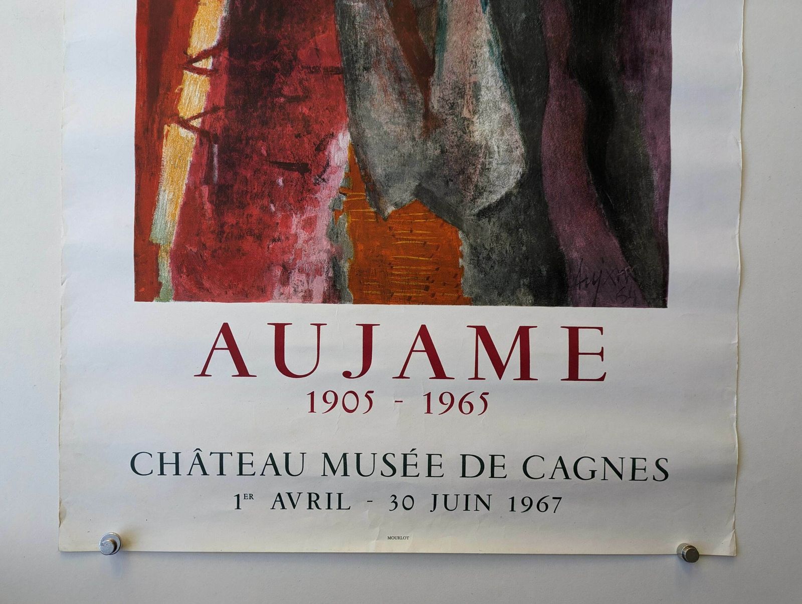 Vintage French Artist Pierre Aujame 1967 Exhibition Poster For Chateau Musee De Cagnes photo for sale