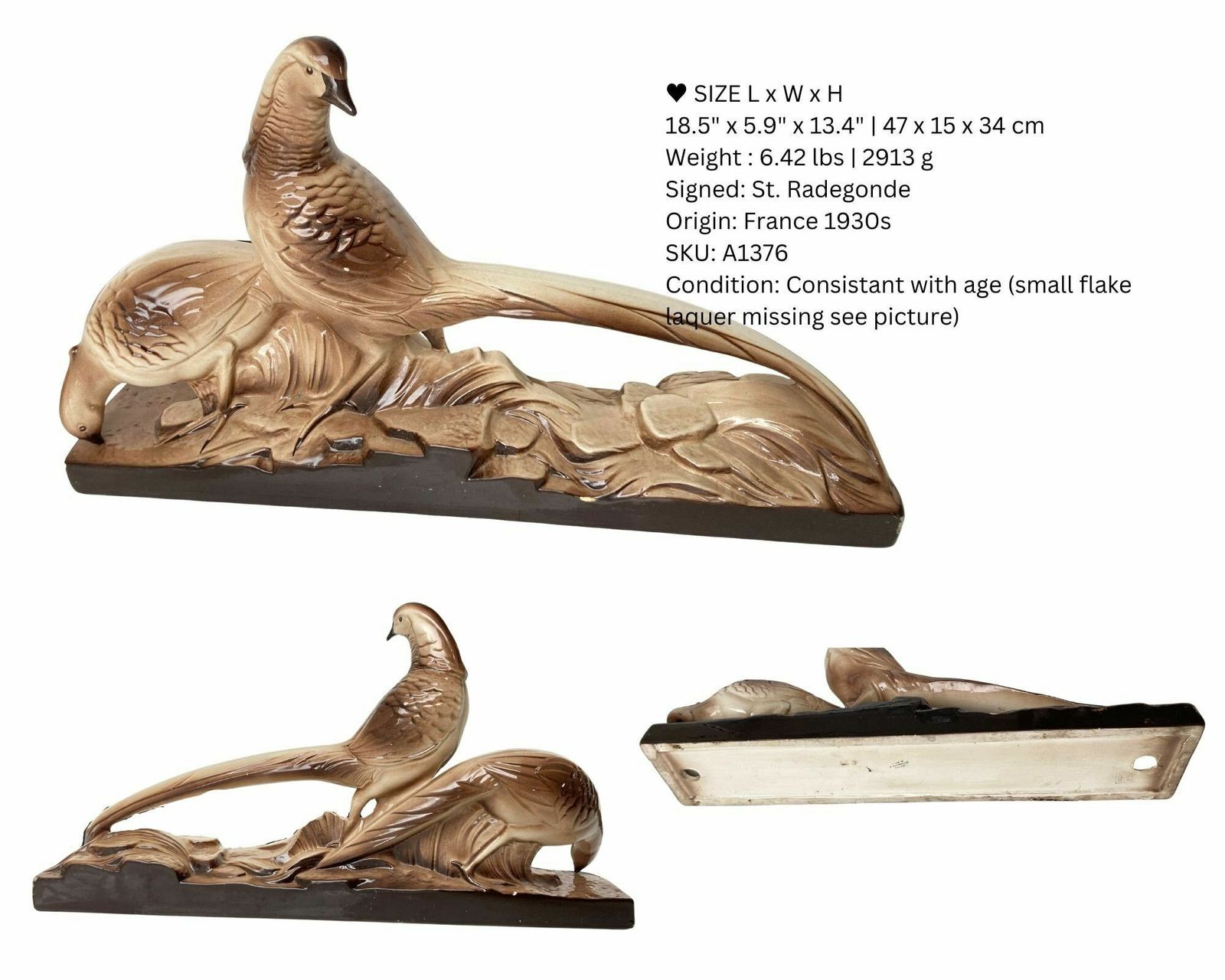 Art Deco French Statues | Pheasant Figurines | Majolica Center Pieces | Make A Selection (1pcs) photo for sale