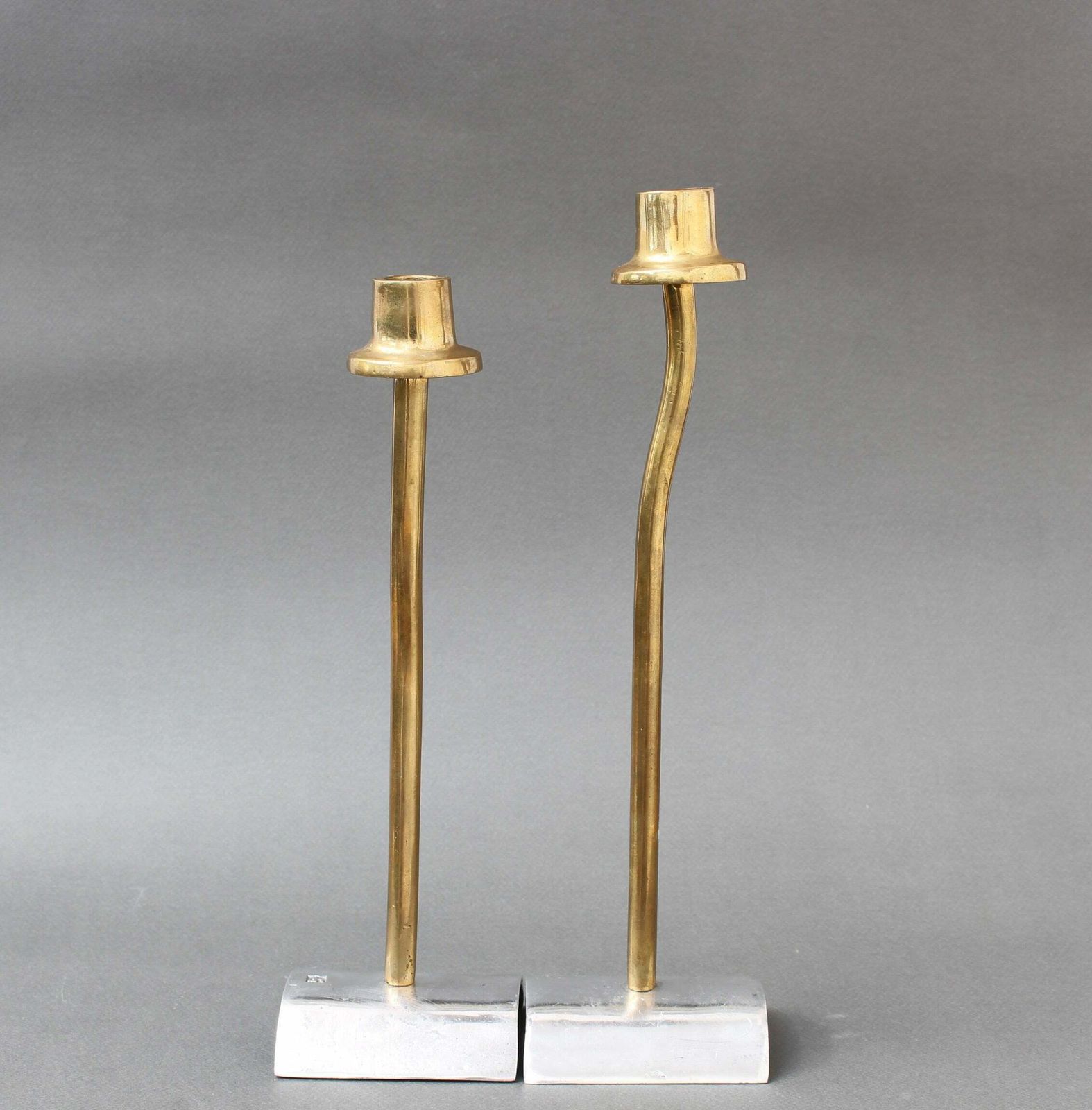 Pair Of Brutalist Aluminium And Brass Candlesticks By David Marshall (Circa 1980s)