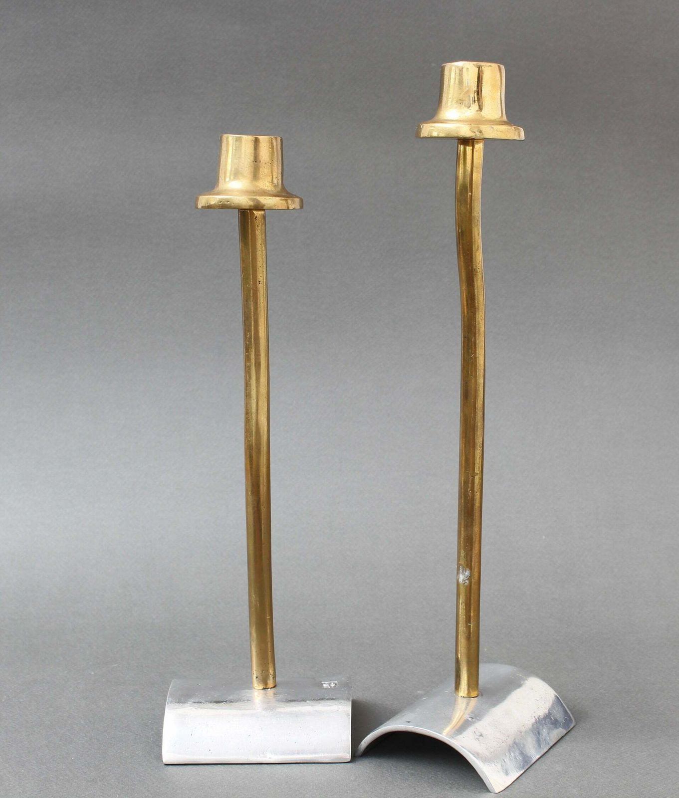 Pair Of Brutalist Aluminium And Brass Candlesticks By David Marshall (Circa 1980s) photo buy
