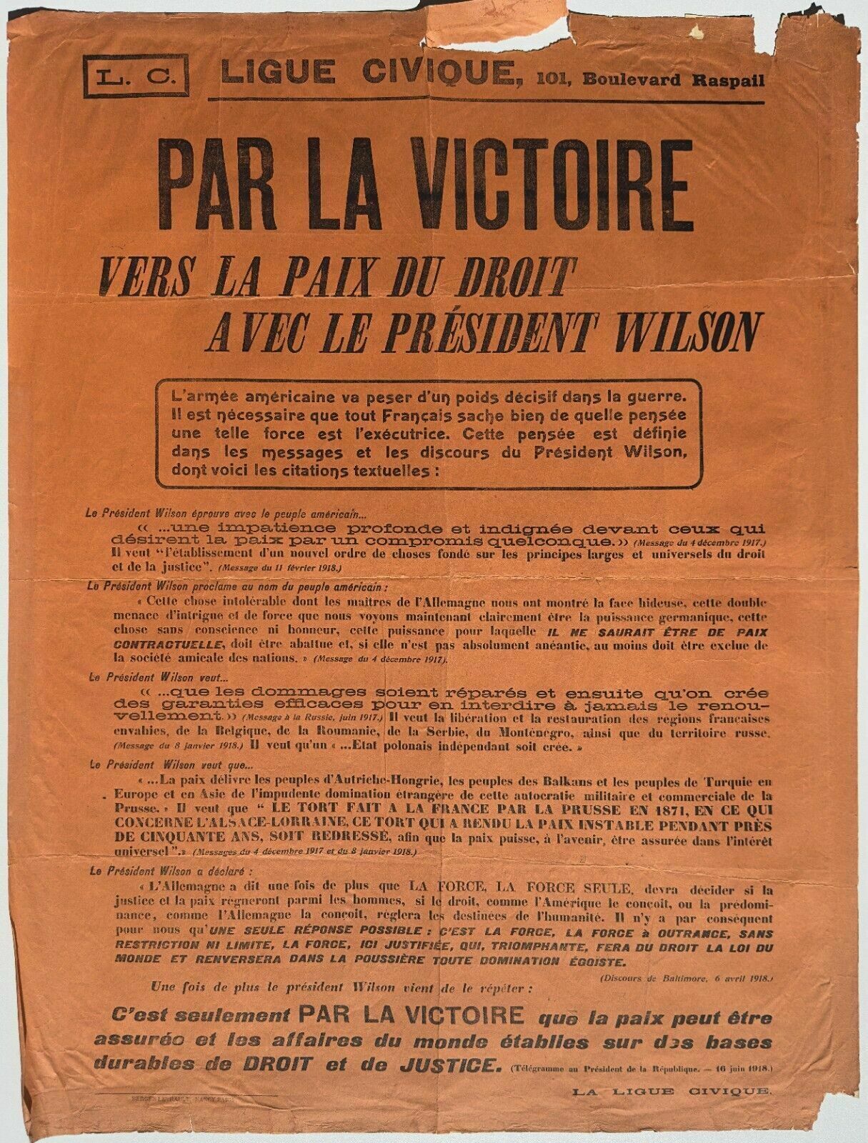 Par La Victoire 1918 Original Poster War 14 18 Politics Wwi Wilson