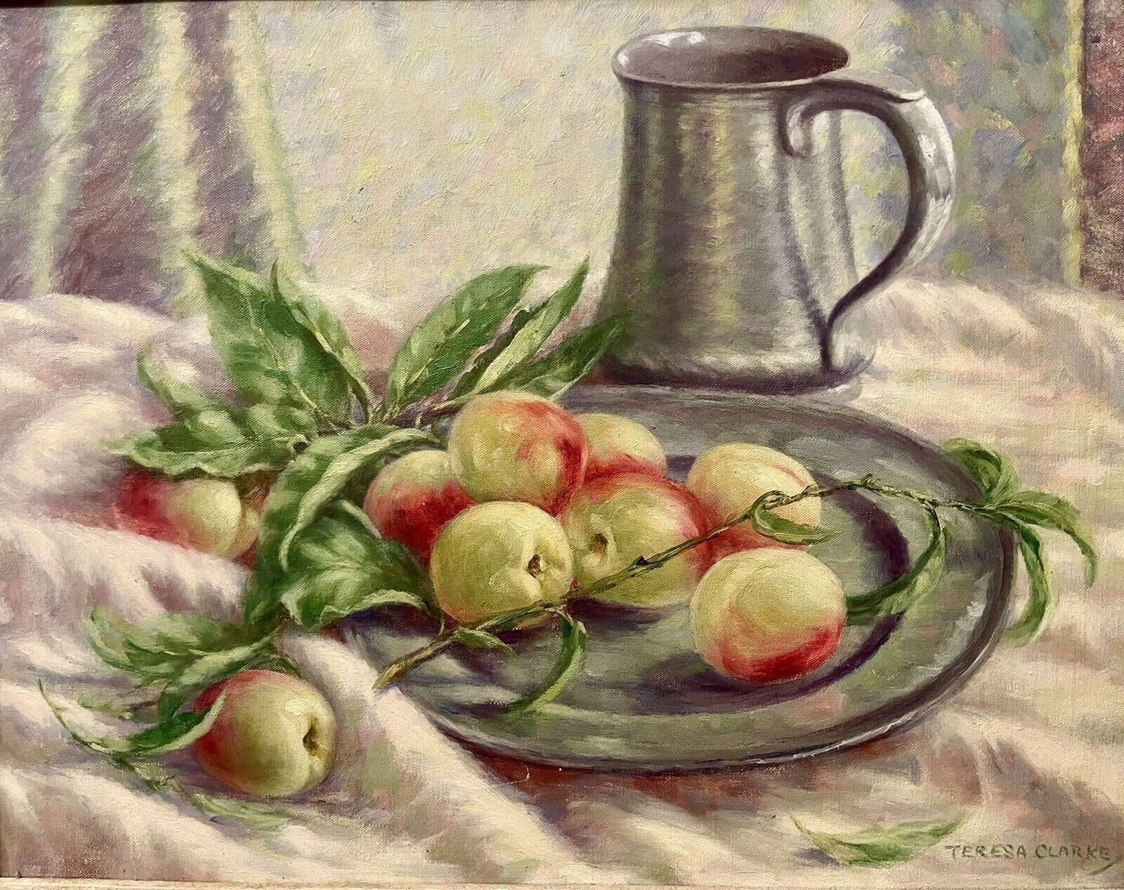 Vintage Still Life Oil Painting By A Teresa Clarke " Nectarines"