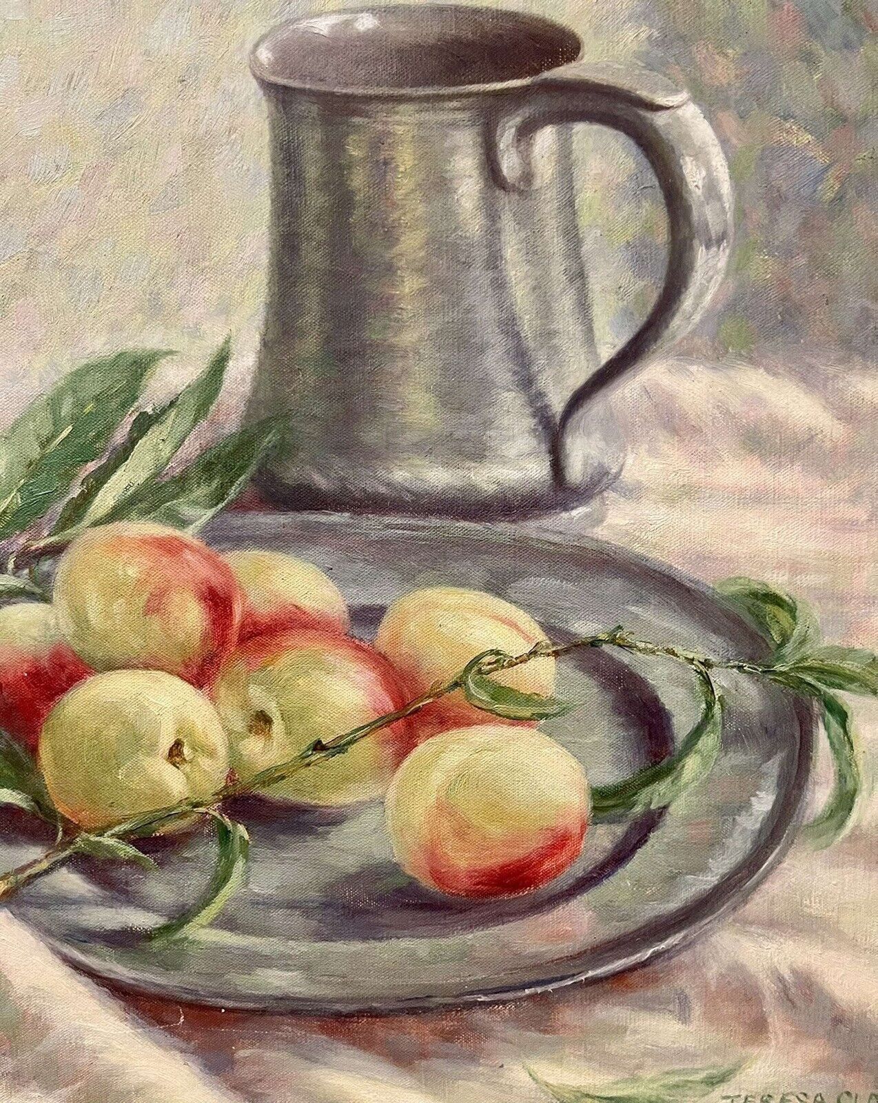 Vintage Still Life Oil Painting By A Teresa Clarke " Nectarines" photo vinterior
