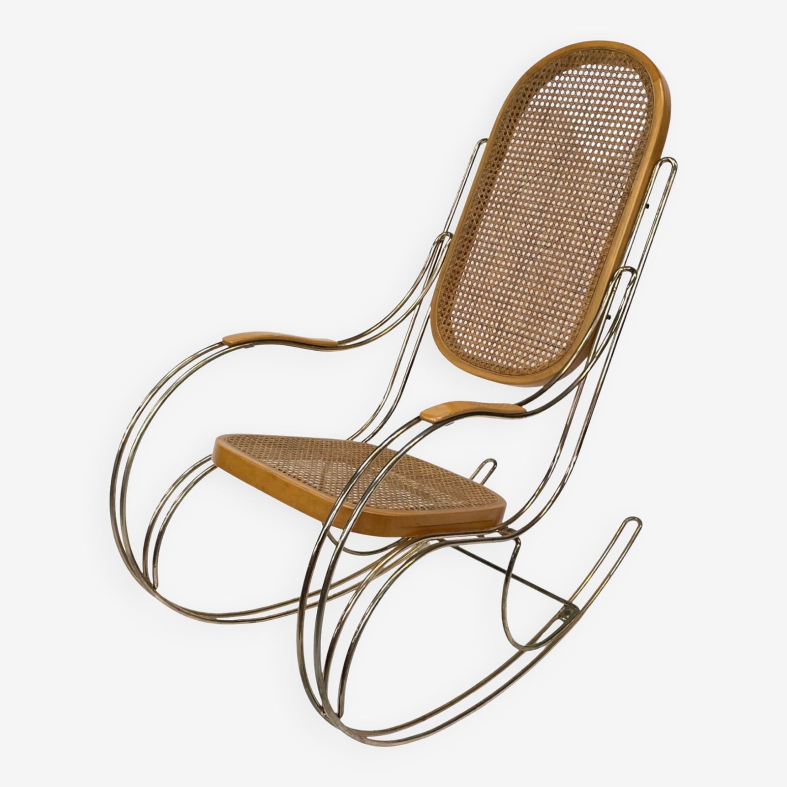 Vintage Brass Curved Wooden Rocking Chair Design